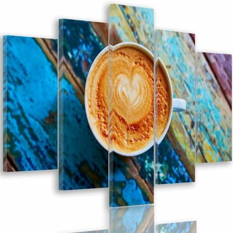 Quadri Quadro 5 pezzi Stampa su tela Tazze da caffà¨ in legno retrà² - 200x100