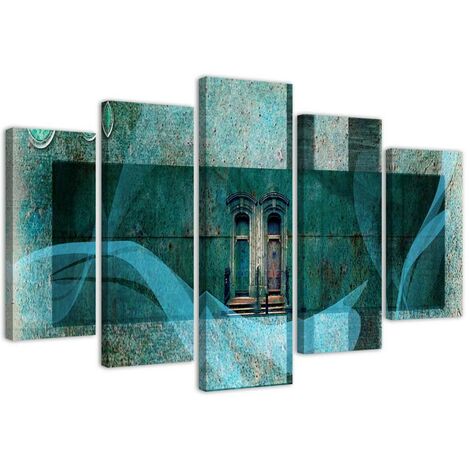 Quadri Quadro 5 pezzi Stampa su tela Windows Abstraction Turquoise - 150x100