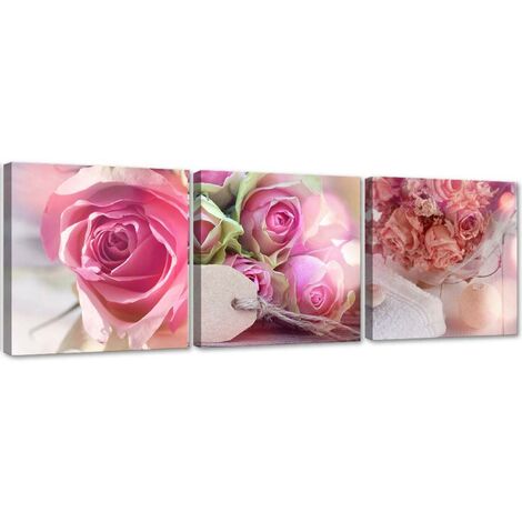 Quadri Quadro Multipannello Rose rosa vintage - 90x30