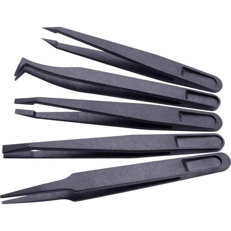 Quadrios 1903EC095 pinzas de punta ESD negras 5 piezas