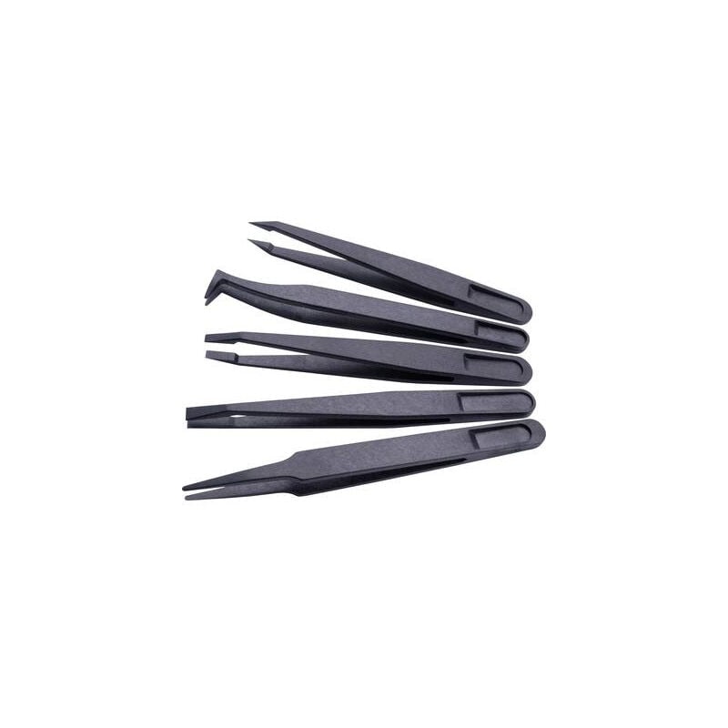 1903EC095 antistatique (esd) pince brucelle esd 5 pièces plate, large, plate, courbée, arrondie - Quadrios