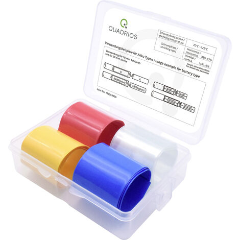 Quadrios 1905CA056 Akkuschrumpfschlauch ohne Kleber Transparent, Blau, Gelb, Rot 19 mm 10 mm Schrump