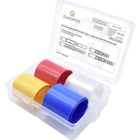 Quadrios 1905CA056 Gaine thermorétractable pour batteries sans colle transparent, bleu, jaune, rouge 19 mm 10 mm Taux d