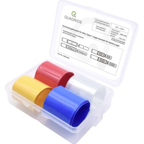Quadrios 1905CA056 Termoretraibile per batterie senza colla Trasparente, Blu, Giallo, Rosso 19 mm 10 mm Restringimento: