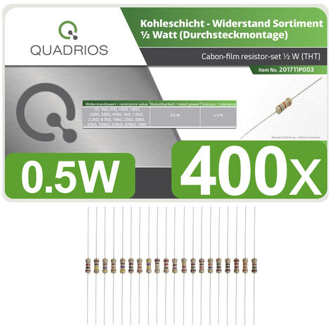 Quadrios 201711P003 201711P003 Kohleschicht-Widerstand Sortiment  axial bedrahtet  0.5 W 5 % 400 St.