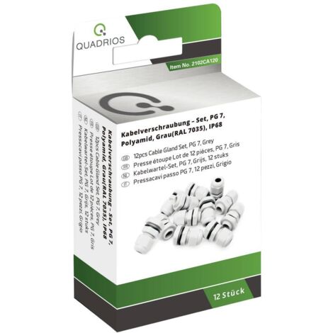 Quadrios 2102CA120 Assortimento di pressacavi PG7 PA66 Grigio luminescente 1 KIT