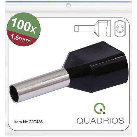 Quadrios 22C436 Zwillings-Aderendhülse 1.5 mm² Teilisoliert Schwarz 1 Set