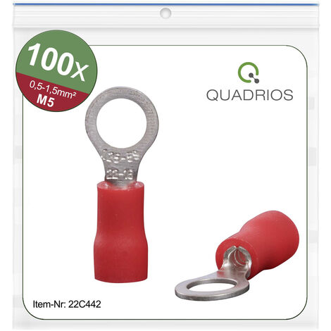 Quadrios 22C442 Ringkabelschuh  Querschnitt (max.)=1.5 mm² Loch-Ø=5.3 mm Teilisoliert Rot 1 Set