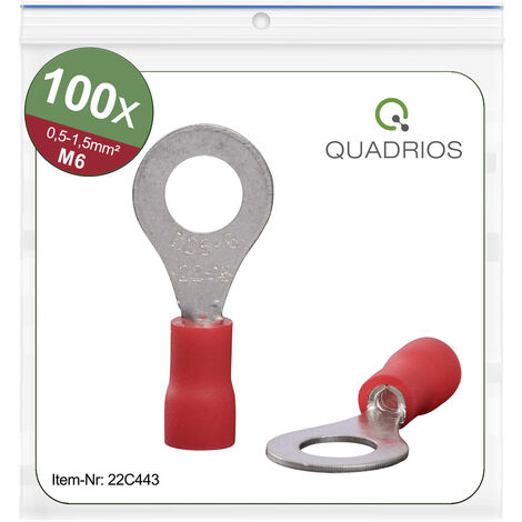 Quadrios 22C443 Ringkabelschuh  Querschnitt (max.)=1.5 mm² Loch-Ø=6.5 mm Teilisoliert Rot 1 Set