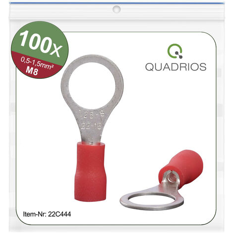 Quadrios 22C444 Ringkabelschuh  Querschnitt (max.)=1.5 mm² Loch-Ø=8.5 mm Teilisoliert Rot 1 Set