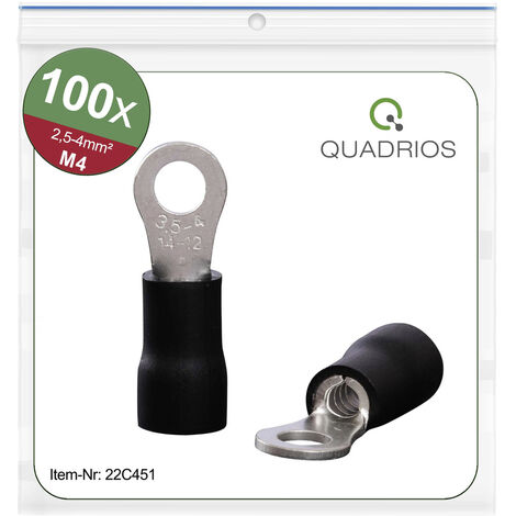 Quadrios 22C451 Ringkabelschuh  Querschnitt (max.)=4.0 mm² Loch-Ø=4.3 mm Teilisoliert Schwarz 1 Set