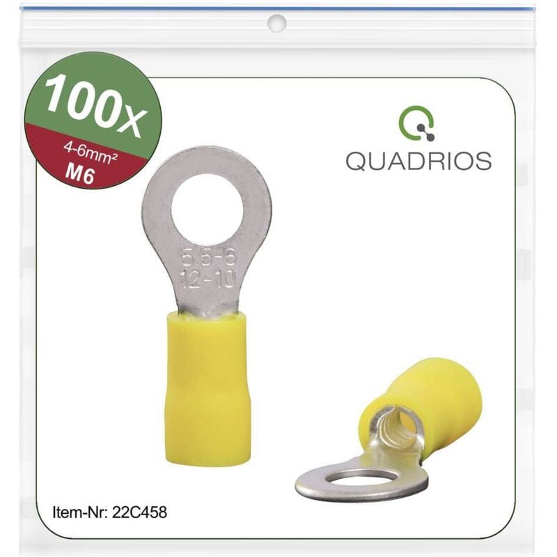 22C458 Cosse à oeillet Section max.=6.0 mm² ø du trou=6.5 mm partiellement isolé jaune 1 set - Quadrios