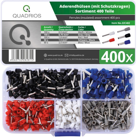 Quadrios 22C482 Aderendhülsen-Sortiment 0.5 mm², 0.75 mm², 1 mm², 2.5 mm² Teilisoliert  400 St.