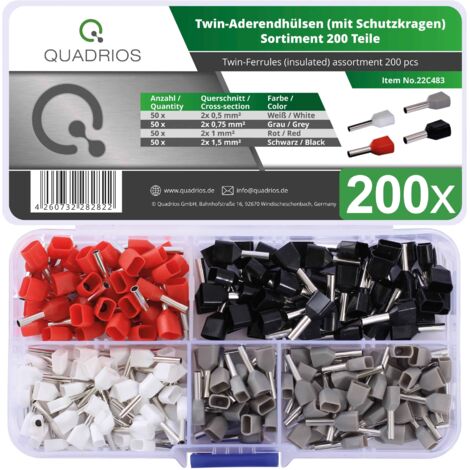 Quadrios 22C483 Aderendhülsen-Sortiment 0.5 mm², 0.75 mm², 1.0 mm², 1.5 mm² Teilisoliert  200 St.