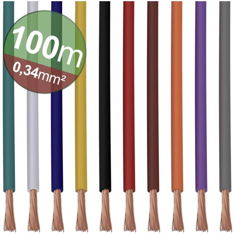 22CW003 Assortiment de cordons 1 x 0.34 mm² blanc, bleu, marron, orange, vert, jaune, gris, violet, noir, roug - Quadrios