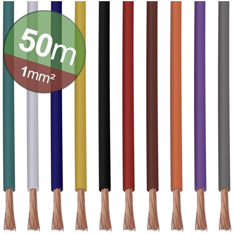 22CW006 Assortiment de cordons 1 x 1.0 mm² blanc, bleu, marron, orange, vert, jaune, gris, violet, noir, rouge - Quadrios