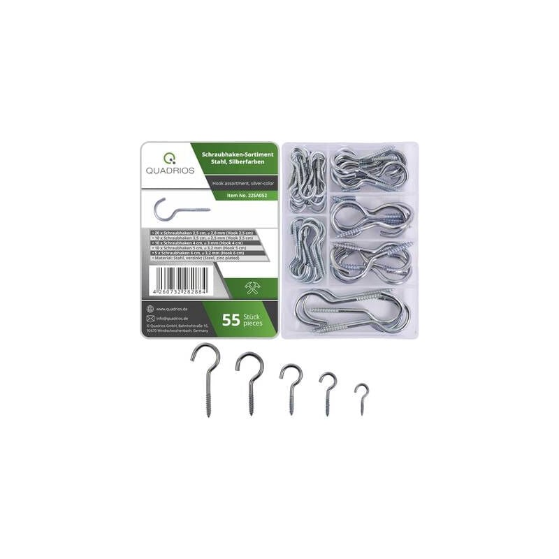 22SA052 assortiment de crochets à vis argent 55 pièces 55 pc(s) - Quadrios
