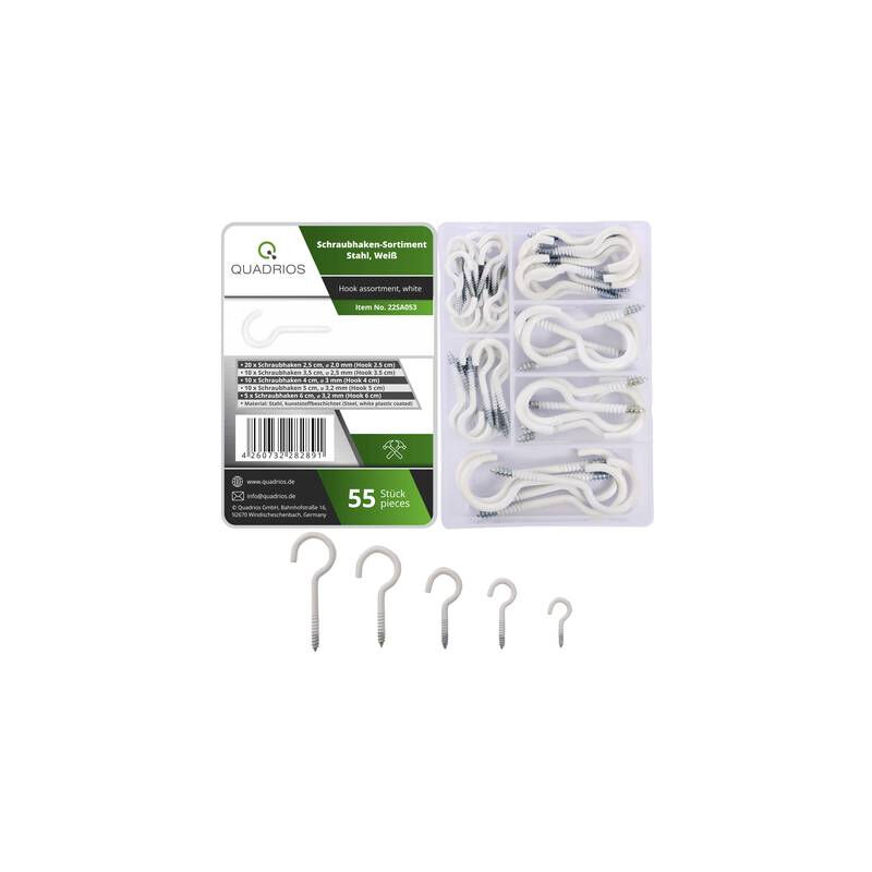 22SA053 assortiment de crochets à vis blanc 55 pièces 55 pc(s) - Quadrios