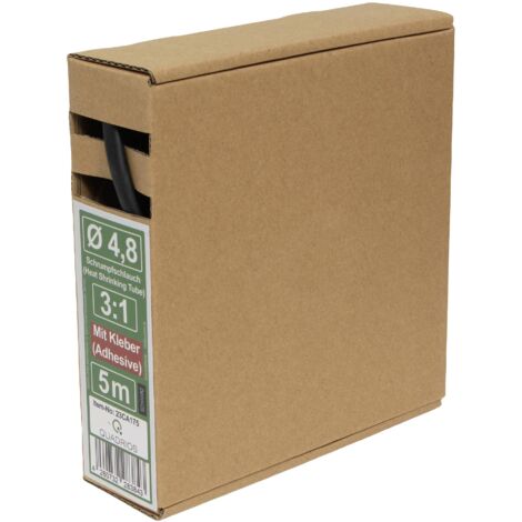 Quadrios 23CA175 Gaine thermorétractable avec colle noir 4.8 mm Taux de retreint:3:1 5 m