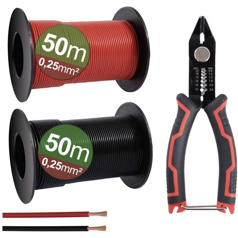 23CW027 Assortiment de cordons 0.25 mm² noir, rouge 1 set - Quadrios