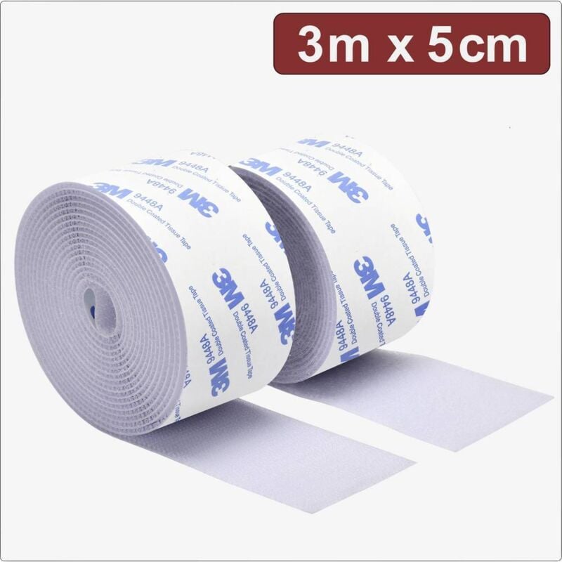 Quadrios - 24CA325 Bande auto-agrippante à coller partie velours et partie agrippante (l x l) 3 m x 5 cm blanc 3 m