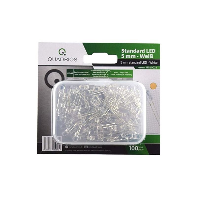 Quadros lot de 100 diodes lumineuses standard rouge/bleu/vert/jaune/blanc/mélanges 3 mm et 5 mm Quadrios gmbh
