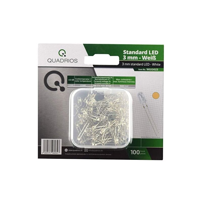 Quadros lot de 100 diodes lumineuses standard rouge/bleu/vert/jaune/blanc/mélanges 3 mm et 5 mm Quadrios gmbh