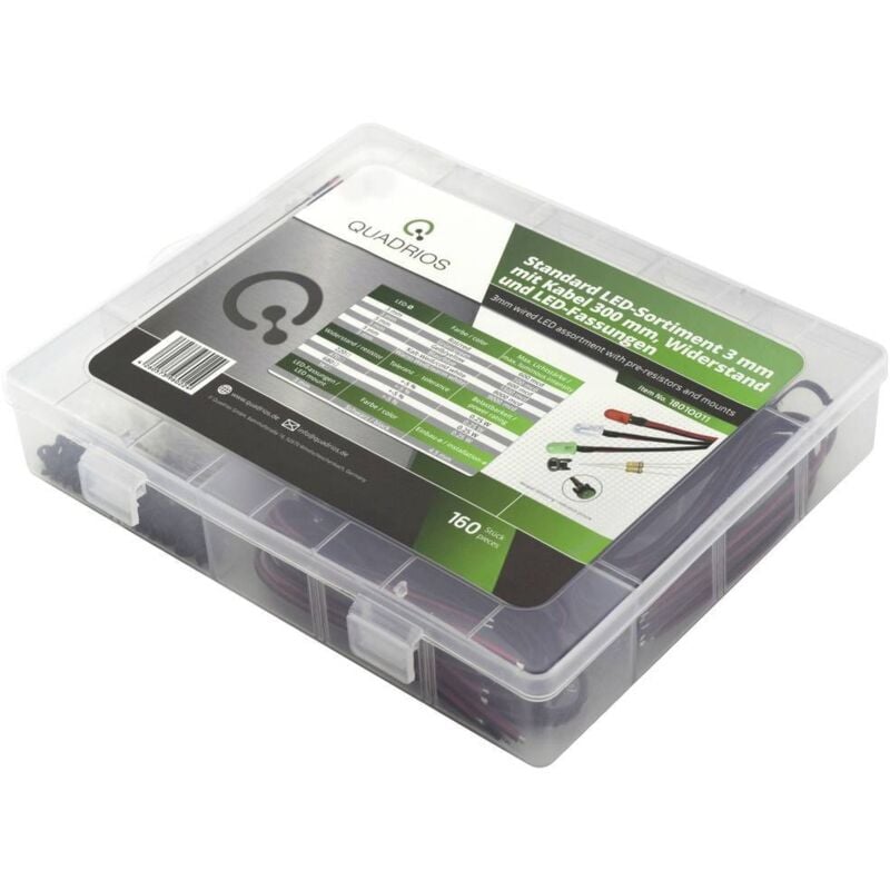 Assortiment de LEDs rouge, vert, jaune, bleu, blanc froid, blanc chaud 3 mm 20 mA 3.0 v - Quadrios