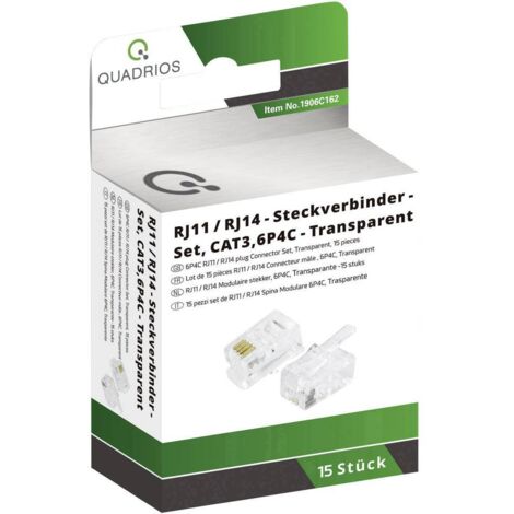 Quadrios connettori RJ 6P4C in plastica 15 pezzi