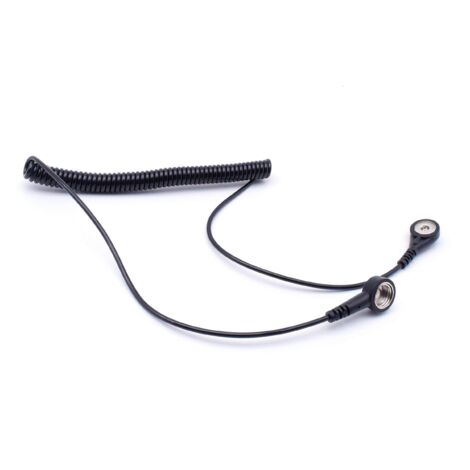 Quadrios GmbH ESD - Cavo di messa a terra, 10 mm con bottone automatico su 4 mm, cavo a spirale 1,8 m, accessorio antistatico professionale (conforme alla norma EN 61340-5-1)