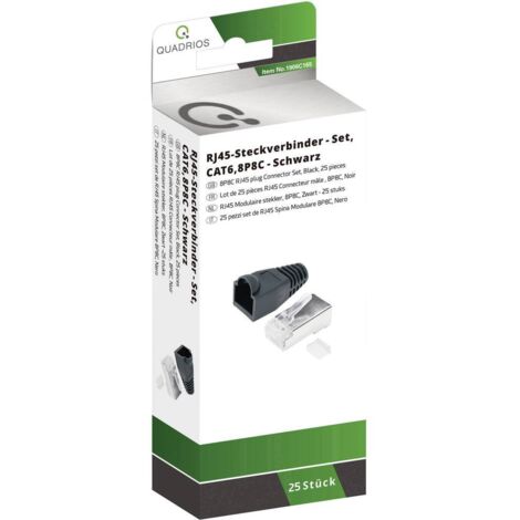 Quadrios Kit connettori RJ-45 CAT 6 1906C165 Spina dritta Numero di poli 8P8C Nero 25 pz.