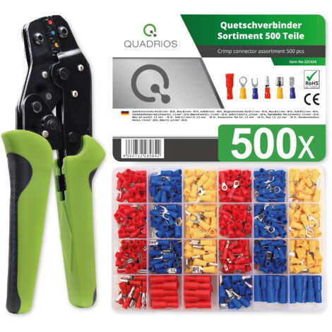 QUADRIOS Multifunktions-Crimpzange, isolierte Kabelschuhe mit Quetschverbinder-Set, 500 Stück