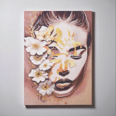Quadro 60x90 cm moderno su tela verticale tema donna e fiori