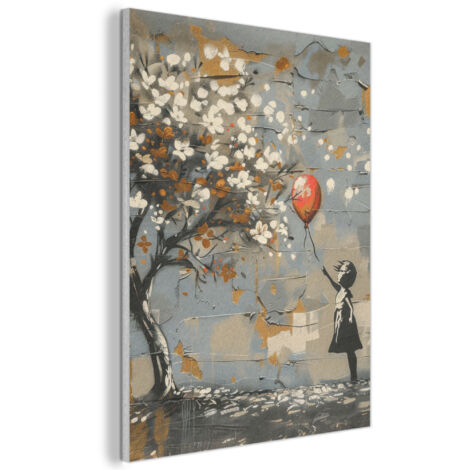 QUADRO ACUSTICO Albero - Graffiti - Stile Banksy - Ragazza con palloncino 60x80 cm