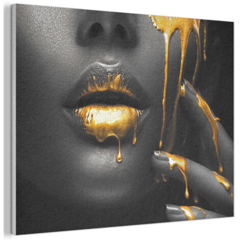 QUADRO ACUSTICO Donna - Nero - Oro - Viso - Labbra 100x70 cm