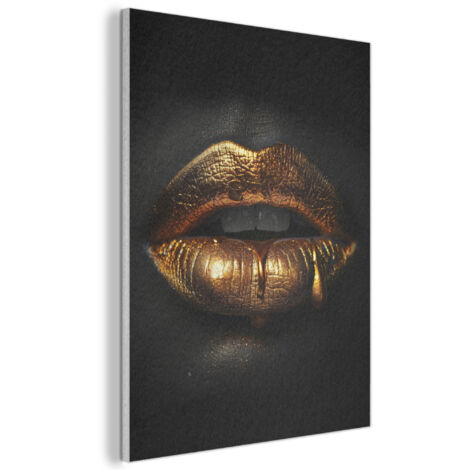 QUADRO ACUSTICO Donna - Ritratto - Labbra - Oro - Nero 70x100 cm