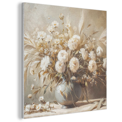 QUADRO ACUSTICO Fiori - Vaso - Natura morta - Beige 90x90 cm