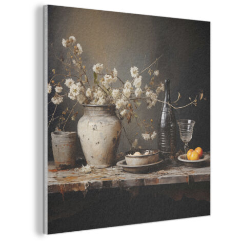 QUADRO ACUSTICO Natura morta - Fiori - Bouquet - Vaso - Vino 90x90 cm