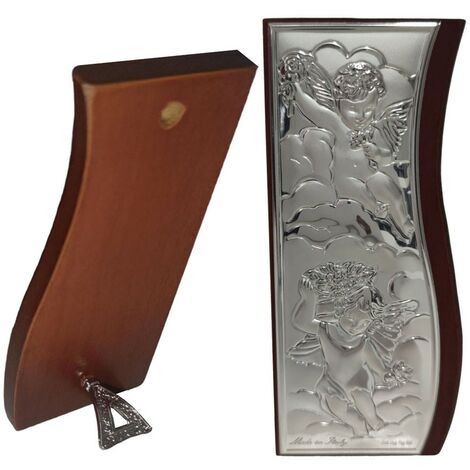 Quadro angeli in argento 925 legno idea regalo icona sacra per casa bomboniera bimbo bimba comunione cresima poggiare appendere