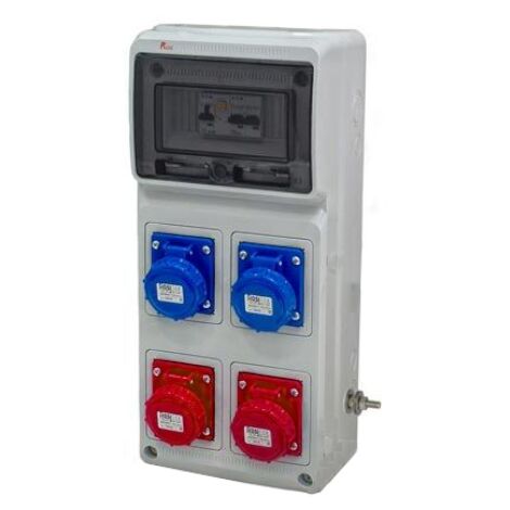 Quadro ASC fisso, 12KW 400V, IP65, 2 prese 2P+T 16A e 2 prese 3P+T 16A, con magnetotermico, differenziale generale e pulsante di emergenza - Rosi 2242MTS