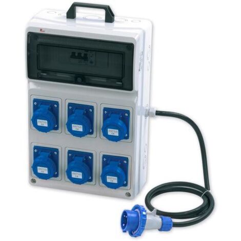 Quadro ASC portatile, 3KW 230V, IP65, 6 prese 2P+T 16A, spina 2P+T 16A, con magnetotermico differenziale - Rosi 2279