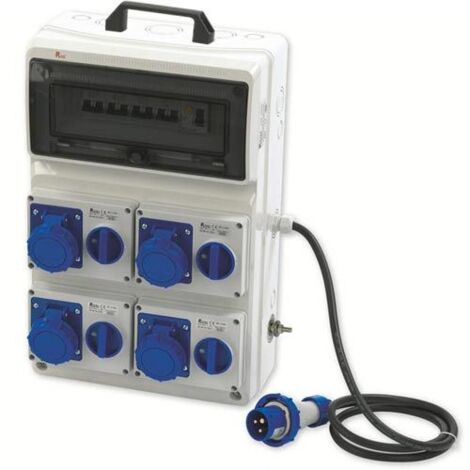 Quadro ASC portatile, 6KW 230V, IP65, 4 prese interbloccate 2P+T 16A, spina 2P+T 32A, con magnetotermico, differenziale generale e pulsante di emergenza - Rosi 2207