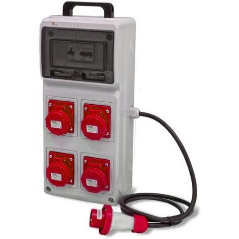 Quadro ASC portatile, 9KW 400V, IP65, 4 prese 3P+T 16A , spina 3P+T 16A, con magnetotermico differenziale e pulsante di emergenza - Rosi 2245