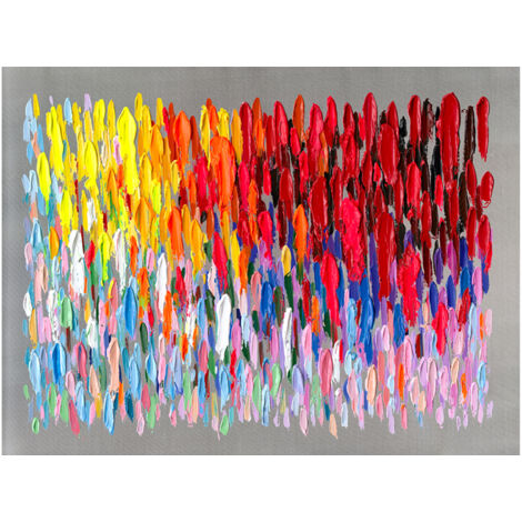 Quadro Astratto Kuatéh Pennellate Multicolor 120 x 90 cm Olio su Tela Argentata