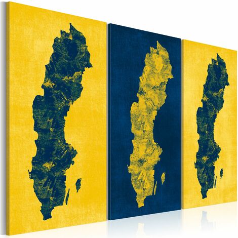 Quadro - Cartina di Svezia dipinta: trittico - 120x80