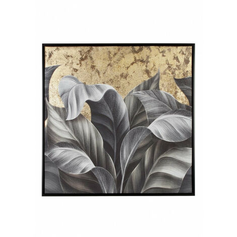 Quadro con Cornice 82,6x4,3x82,6 cm Foglie in Tela