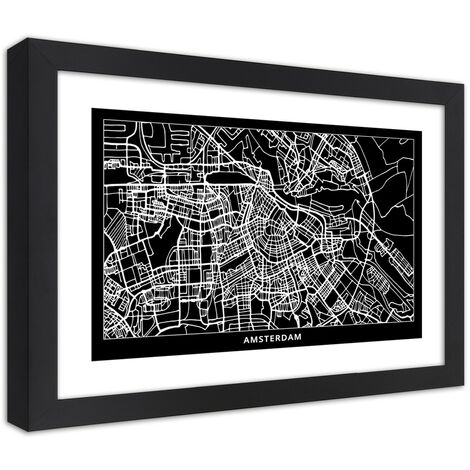 Quadro con cornice, Carta della città  Amsterdam - 100x70