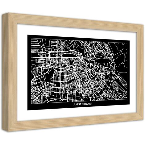 Quadro con cornice, Carta della città  Amsterdam - 60x40