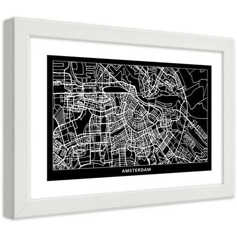 Quadro con cornice, Carta della città  Amsterdam - 60x40