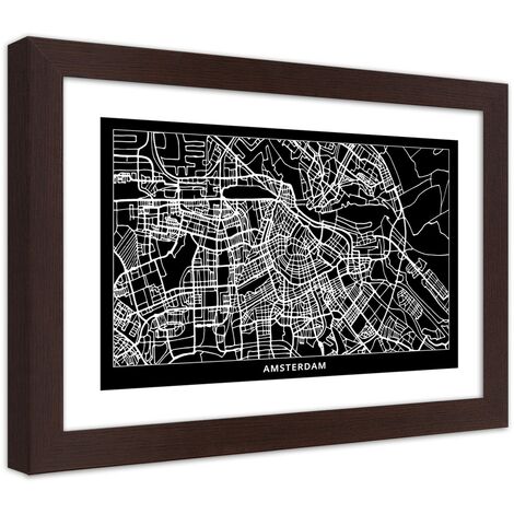 Quadro con cornice, Carta della città  Amsterdam - 90x60